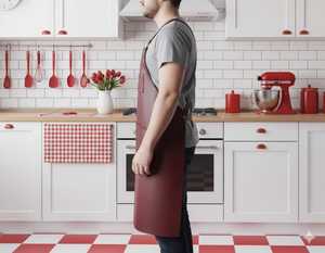 Tablier en cuir véritable de qualité supérieure pour la cuisine, le barbecue et le travail en cuisine, avec logo personnalisé, bretelles réglables, fournisseur en gros LPN-0324 - Product Image 4