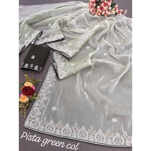 ATRACTIVO HILO DE SEDA y ZARI TRABAJO SAREE CON BLUSA SIN COSTAR PISTA - Product Image 1