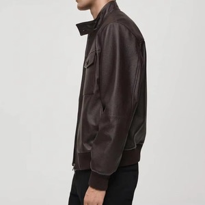 2026 Bestselling <b>Long</b> Sleeve Men's <b>Leather</b> <b>Jacket</b> Stand Collar Front Premium Quality Vintage Custom Streetwear Fashion Outerwear - Product Image 3