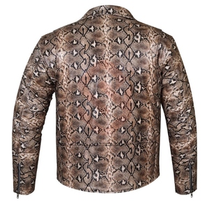 Men's Snake Skin Leather Moto Jacket Turn Down Collar Zipper Closure Slim Fit Autumn Wear Animal <b>Print</b> Regular Sleeve - Product Image 5