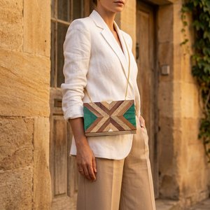 Premium High Quality Resin Block Clutch Bag <b>Chain</b> <b>Strap</b> Structured Evening Purse Party Weddings 7 Inch Geometric Silk Lining - Product Image 3