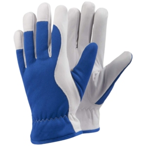 Guantes de Trabajo de Cuero Granulado de Vaca, Puntas de los Dedos Texturizadas en Azul y Blanco, Antideslizantes, con Muñequera Elástica, Guantes de Seguridad de Uso General - Product Image 1