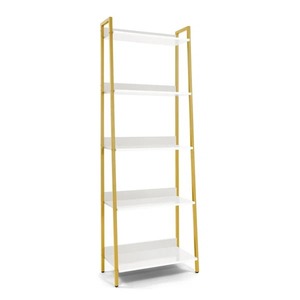 Estante de escalera con marco blanco y dorado de calidad premium, perfecto para habitaciones, estudios y decoración de interiores, expositor de la India. - Product Image 3