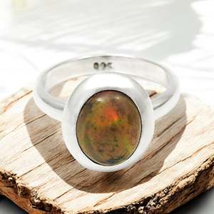 Genuine Black Opal Gemstone <b>Boho</b> <b>Ring</b> Minimalist Simple Style Dainty 925 Sterling Silver <b>Ring</b> With Bezel Setting Oval Cut Stone - Product Image 2
