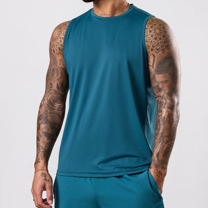 Camiseta sin mangas de color liso para hombre, cuello redondo, de secado rápido, tejida, deportiva, para entrenamiento, azul verdoso, al por mayor, sin mangas, 100% algodón - Product Image 1