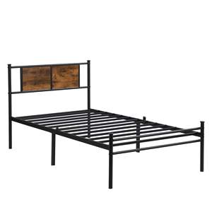 Twin Size <b>Black</b> Metal Bedframe with Wood Panel <b>Headboard</b> Decoration - Product Image 4