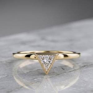 Modern 0.50CT Triangle Cut Diamond <b>Thick</b> Band <b>Ring</b> Lab Grown 14K Solid Gold Women's Fine Jewelry For Wedding Occasion - Product Image 4