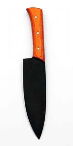 Couteau de chef artisanal noir avec revêtement, manche en bois de cerisier naturel, outil de découpe culinaire - Product Image 3