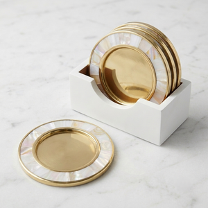 Juego de posavasos de lujo de nácar con soporte de borde dorado |   Posavasos Hechos a Mano con Incrustaciones de Conchas para Decoración del Hogar y Regalos - Product Image 4