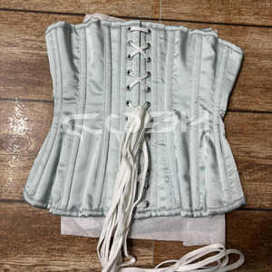 Steel Boned Satin Waist Trainer Corset - High-Quality Mint Green <b>Underbust</b> Bustier Corset | Custom ODM/ODM Fashion Corsets - Product Image 6