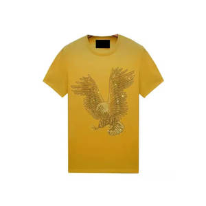 Nouvelle Arrivée 2026 – T-shirt Personnalisé en Strass, Haut de Gamme en Coton Brodé à Col Rond et Manches Courtes pour Hommes – Vente en Gros OEM ODM - Product Image 1