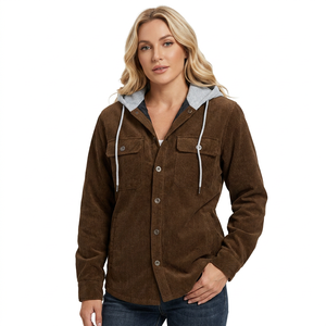 Men's Brown Coated Canvas Long Stand Collar Shirt Jacket with Front Pockets Regular Fit <b>Winter</b> Casual Wear - Product Image 3