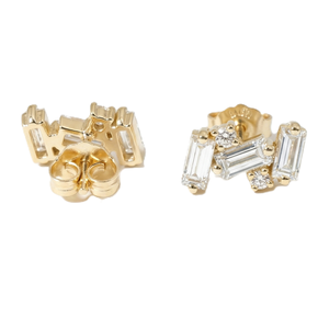 Pendientes de Diamantes Cultivados en Laboratorio, Corte Baguette y Redondo, en Oro Amarillo Sólido de 14K y 18K, Joyería Fina Minimalista - Product Image 2