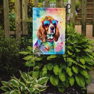 Cavalier Spaniel ฮิปปี้ Dawg ธงตกแต่งสวนหลากสีสำหรับประดับสวนกล่องจดหมายแบนเนอร์สำหรับงานศิลปะสำหรับลานบ้านดอกไม้และสนามหญ้า - Product Image 2