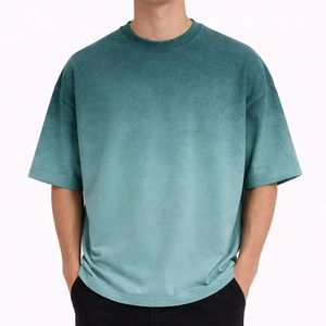 Camiseta Ocean Fade para hombre, cuello redondo, oversize, algodón suave, corte relajado, estilo urbano, tela de algodón suave y transpirable, tacto suave. - Product Image 1
