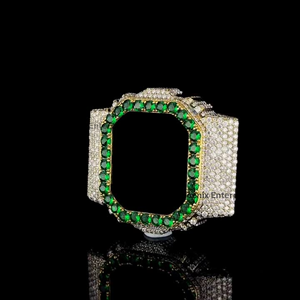 Cubierta de Lujo para Reloj con Incrustaciones de Diamantes Verdes CZ, Bisel de Reloj Hip Hop, Plata 925, Accesorios de Joyería Personalizados para Relojes - Product Image 4