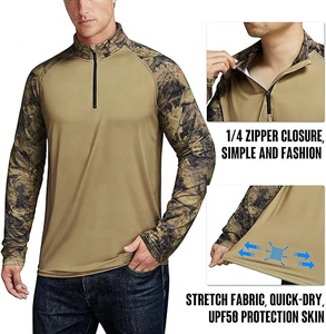 <b>Men's</b> Camouflage Raglan Sleeve Quarter Zip Pullover Long Sleeve Quick Dry <b>Stretch</b> UPF50 Sun Protection Casual <b>Shirt</b> - Product Image 1