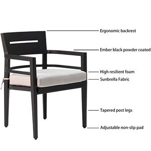 Set da Pranzo Moderno da Esterno a 5 Pezzi in Alluminio con 4 Sedie Imbottite Quadrate da 100 cm per Giardino Sunbrella - Product Image 3