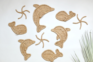 Décoration murale en rotin naturel pour chambre de bébé, décoration murale en rotin bohème en forme de dauphin, articles en osier pour chambre d'enfant, forme animale, fabriqué au Vietnam - Product Image 3