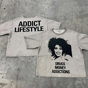 เสื้อยืดโอเวอร์ไซส์ลายกราฟิกสำหรับผู้ชาย สไตล์สตรีทแวร์ ผ้าฝ้ายฟอกสี ทรงหลวม สวมใส่สบาย แนวฮิปฮอป ทันสมัย - Product Image 5
