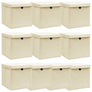 Juego de 10 Cajas de Almacenamiento Decorativas de Tela No Tejida Color Crema, 100% Poliéster - Product Image 1