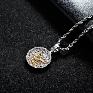Joyería Hip Hop, Estilo Iced Out, Diamantes VVS, Chapado en Dos Tonos, Plata de Ley, Medalla con Colgante del Arcángel San Miguel. - Product Image 5