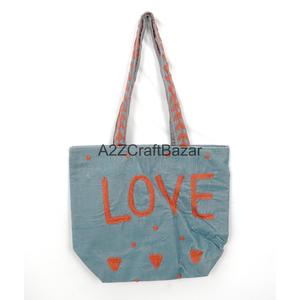 Bolso Tote Acolchado de Terciopelo Bohemio Indio Hecho a Mano, Bolsos de Hombro Rayados Artesanales de Rajastán para Exhibición - Product Image 1