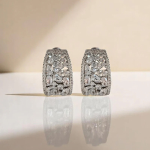 Luxury Women 925 <b>Silver</b> <b>Huggie</b> Earrings With Marquise Cut Diamond For Wedding - Product Image 1