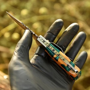 Hot Selling Copper Damascus Steel Folding <b>Knife</b> Back <b>Lock</b> Resin & Wood Handle With Clip and Sheath Cu Mai EDC Camping OEM <b>Knife</b> - Product Image 2