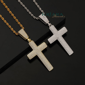 <b>Cross</b> <b>Pendant</b> 925 <b>Silver</b> 18K Gold Plated Moissanite Round Brilliant Cut Hip Hop Religious Charm Unisex Everyday Wear - Product Image 3