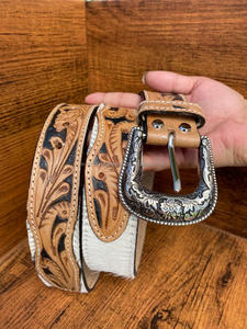 Ceintures de luxe faites à la main Ceinture en cuir de vachette véritable Western Cowboy avec cheveux Fabricant et grossiste - Product Image 3