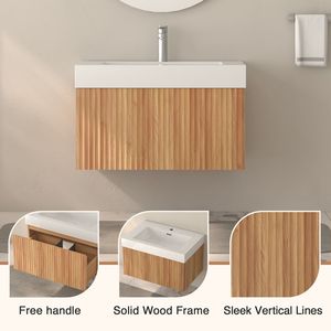 Mobile Bagno Moderno Minimalista da 30 Pollici Sospeso a Parete con Lavabo Integrato e Finitura in Compensato - Product Image 2