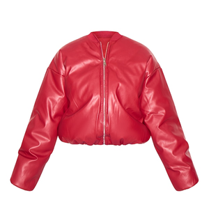 Chaqueta Bomber Oversize Unisex de Seda/Algodón Rojo Cereza, Corte Relajado, con Cremallera, Estilo Urbano, Prenda Exterior, Estilo Atrevido para Primavera - Product Image 1