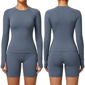 Two Tone Pink Charcoal Gym Shirts Durable Spandex Blend Crewneck Long Raglan Sleeve Quick Dry Breathable Active <b>Tops</b> - Product Image 4