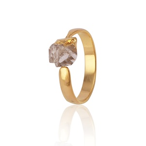 Gold Plated Minimalist <b>Ring</b> Resizeable Natural Raw Aquamarine Gemstone Setting Fancy Shape for Friends Gift - Product Image 4