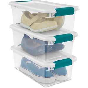6 Qt Stackable Latching Storage Bin Clear <b>White</b> Plastic Shoe <b>Box</b> Organizer for Closet <b>Shelf</b> - Product Image 4