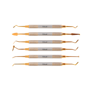 Juego de Instrumentos de Relleno Compuesto Recubiertos de Oro, 6 Piezas, Acero Inoxidable RAA-401 Clase I, Certificado CE, Calidad Premium - Product Image 1