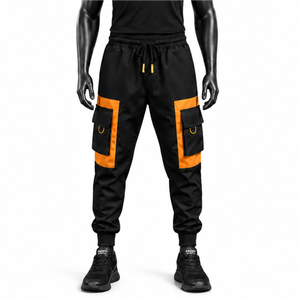 Pantalones Cargo Jogger Personalizados para Hombre, Estilo Urbano, Color Negro y Naranja en Contraste, con Múltiples Bolsillos, Estilo Táctico, Hip Hop, Techwear, Pantalones Deportivos, Estilo Harem - Product Image 1