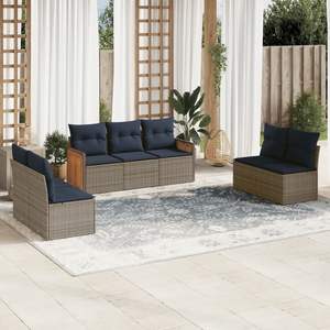 Set Divano da Giardino in Polyrattan Grigio a 7 Pezzi con Cuscini - Collezione Arredamento Patio - Product Image 1