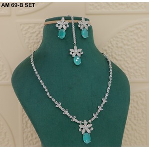 MIJ Luxury American Diamond CZ Stones Silver Plated Alloy <b>Bridal</b> Wedding Engagement Jewelry Set Fancy Style - Product Image 1
