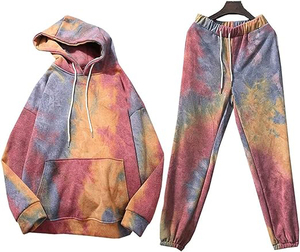 Ensemble de survêtement unisexe tie-dye, sweat-shirt à capuche et pantalon de jogging, coupe ample, couleur dégradée, vêtements décontractés pour l'automne - Product Image 1