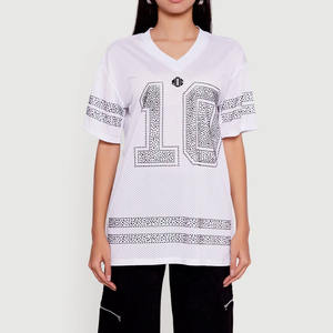 Maillot de football américain rose en maille de haute qualité, unisexe, respirant, avec strass personnalisés, vêtements de sport, fournisseur en gros - Product Image 1