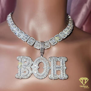 Luxury " BOH " Letter Necklace Custom Bubble Pendant With Cuban Link <b>Chain</b> <b>Rapper</b> Jewelry For Men - Product Image 3