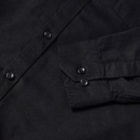 Kemeja Pria Hitam Kancing Depan Lengan Panjang Katun Polos Anti Kusut Gaya Kasual Elegan untuk Musim Gugur