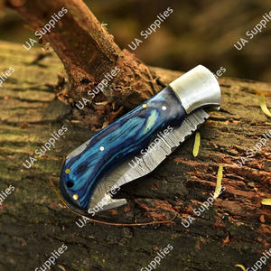 OFERTA ESPECIAL Cuchillo de bolsillo plegable hecho a mano de acero de Damasco con gancho para tripas y punta caída, mango de madera Pakka, ODM OEM, para camping y caza al aire libre de alta calidad - Product Image 3