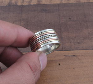 Wholesale 925 Sterling Silver Metal Band <b>Ring</b> Two-Tone Copper Design <b>Ring</b> Handcrafted Silver and Brass Band Jewelry Supplier - Product Image 3