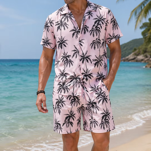 Men's Casual Beech Wear Summer Shirt 300 Grams Breathable Quick Dry Eco-Friendly Short Sleeve Floral Print Design 100% Polyester - Product Image 1