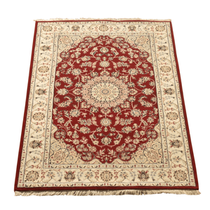 Tapis oriental fin à motifs floraux noué à la main en laine rouge multicolore 10'x14' à poils ras avec envers en coton pour salon - Product Image 3