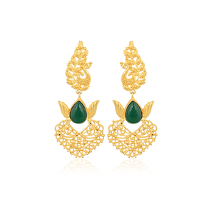 Boucles d'oreilles pendantes élégantes et stylées en onyx vert naturel, plaquées or, en laiton, pour femmes - Product Image 1