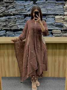 Fully Handwork Neck Suit Sets in Pure Cotton Suit Set Top pent with Dupatta for Office and Traditional Wear - Product Image 4